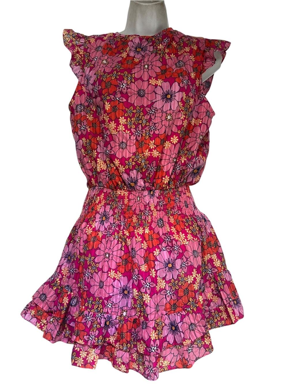 Ramy Brook Women’s Size M Charlene Flutter Sleeve Pink Smocked Waist Mini Dress